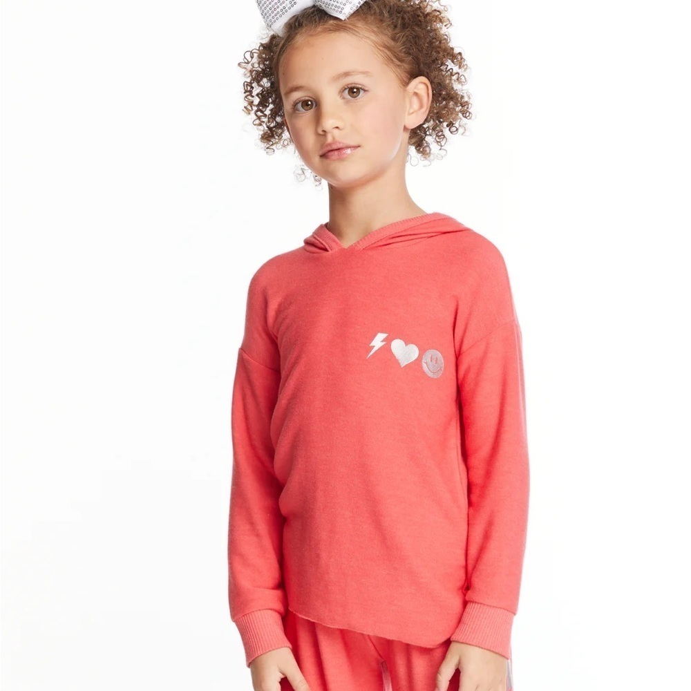 Chaser I Love Smiles Sweatshirt Girls Size 14 Pullover Hoodie Coral Pink NWT
